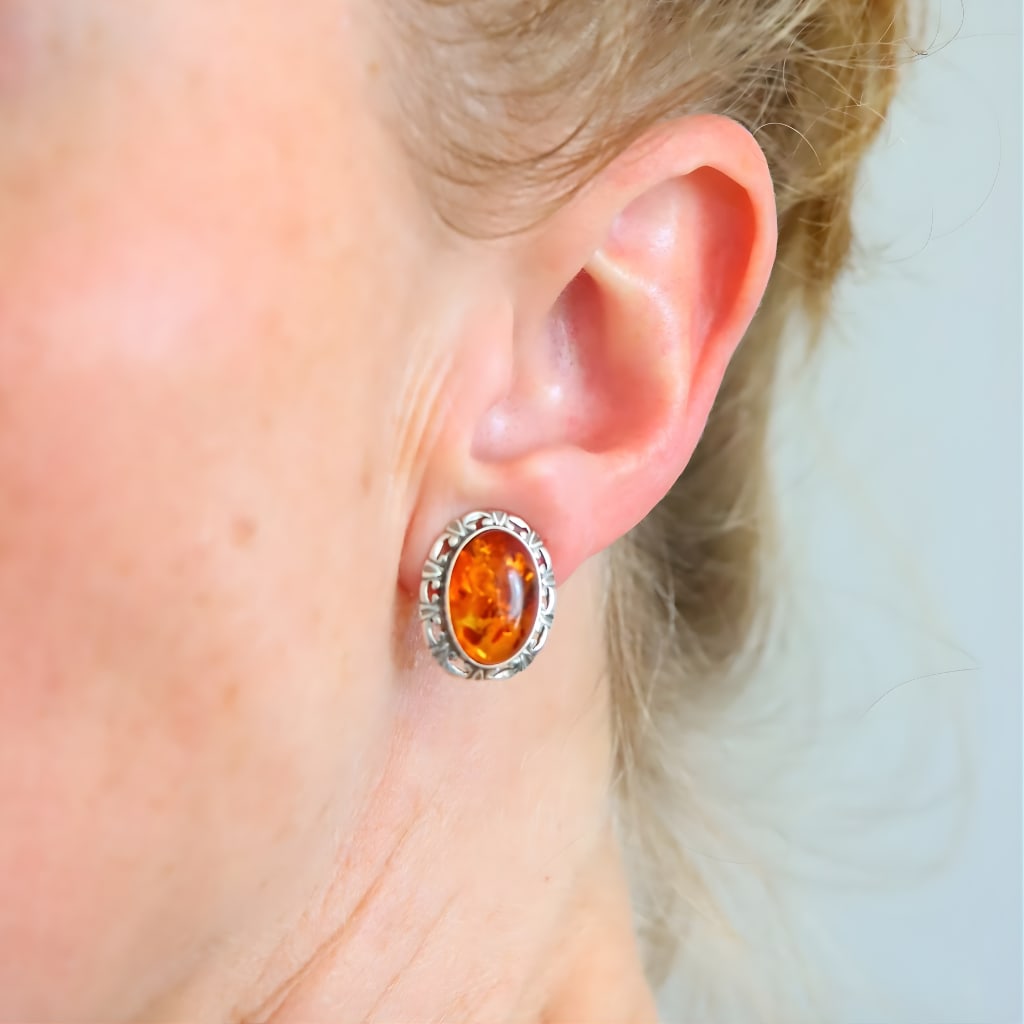 Baltic Amber Clip On Earrings- Sterling Silver - 5