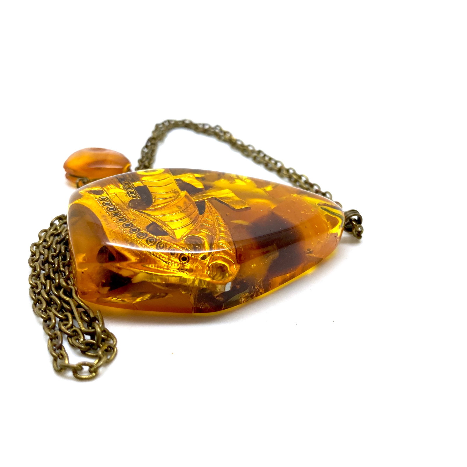 Amazing Vintage Amber Pendant with chain, shaped like a Drop - 6