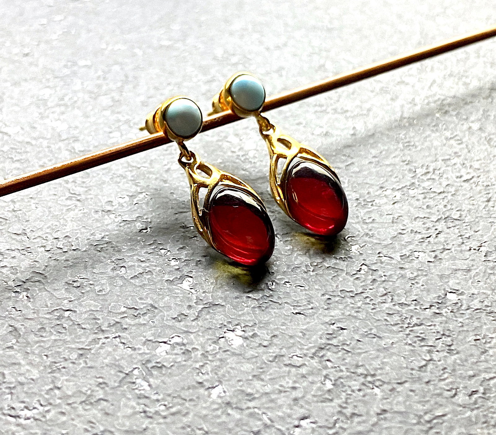 Beautiful Amber Earrings with Larimar - 4
