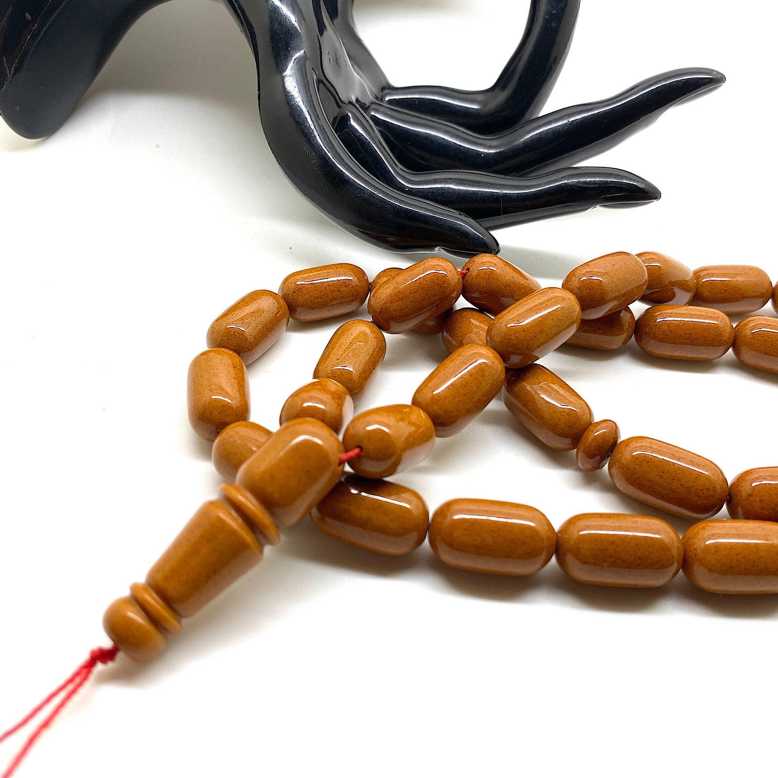 Antique Amber Tesbih made from Capsule shaped Amber beads - 5