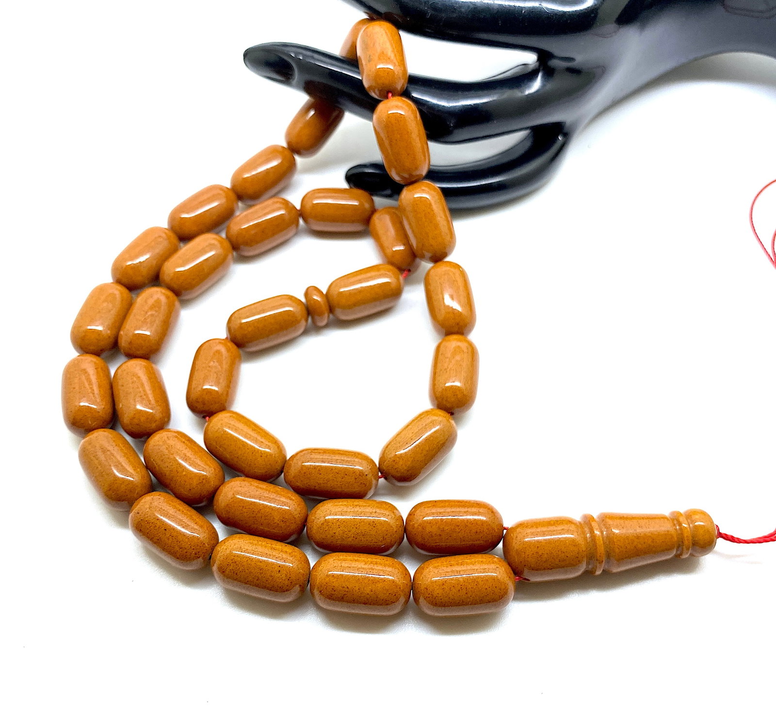 Antique Amber Tesbih made from Capsule shaped Amber beads - 8