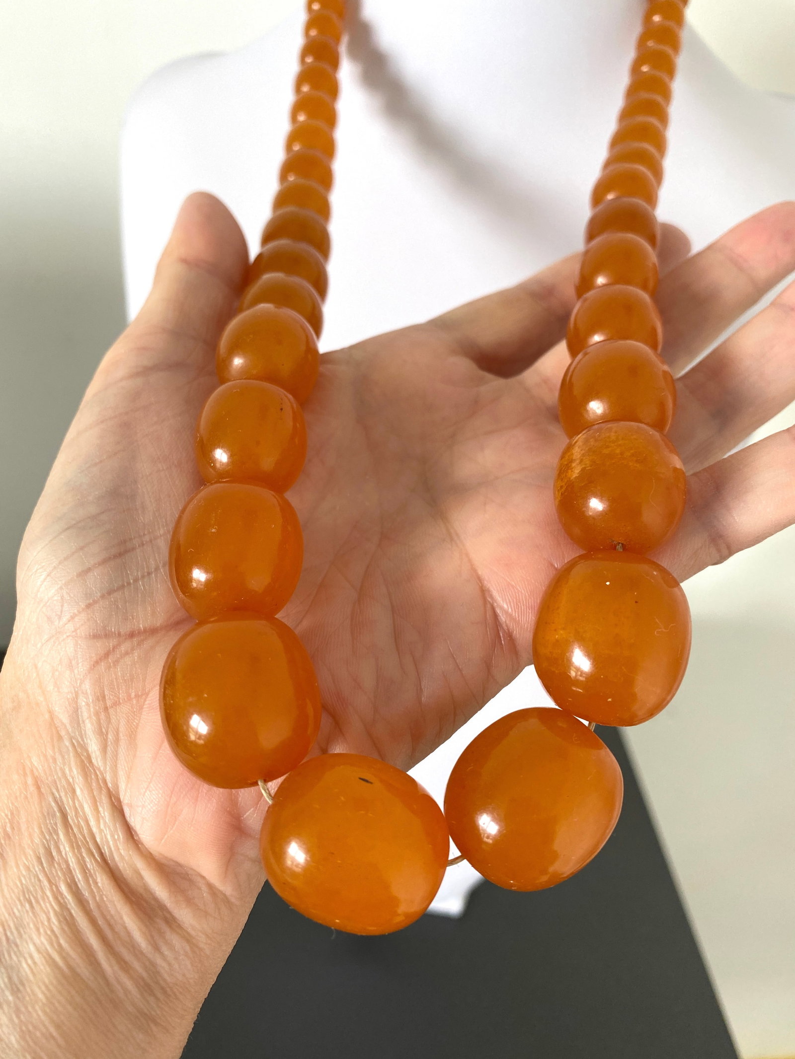 Outstanding Unique Antique Amber Necklace made from Oval shaped Amber beads - 3