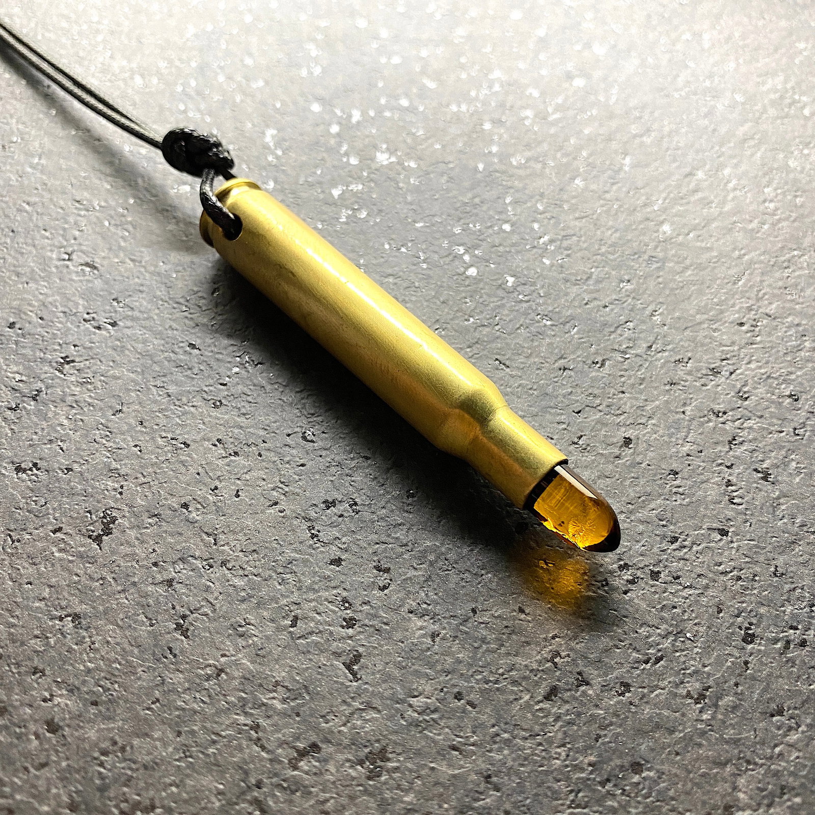 Remarkable Unique Vintage Amber Pendant with chain, shaped like a Bullet (1 of 7)