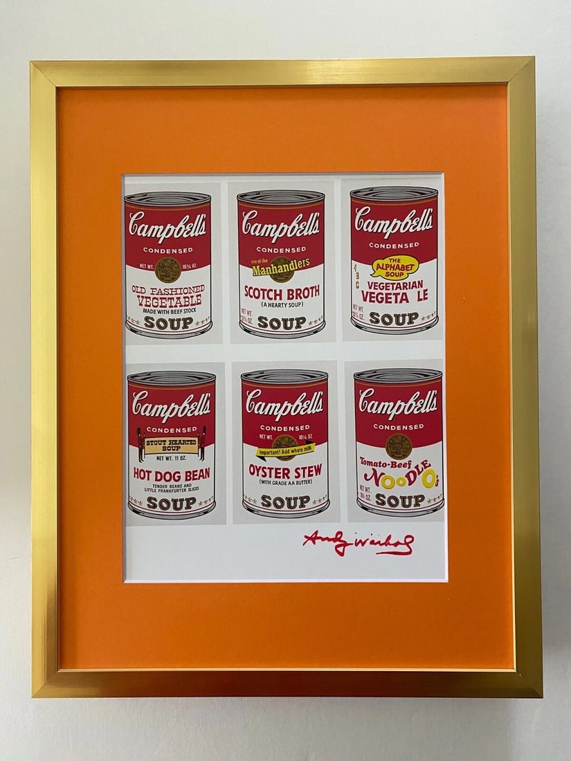 Andy Warhol 1980s Campbell's Soups Signed Pop Art Print Collector Ready to Hang: Title: Andy Warhol 1980s Campbell's Soups Signed Pop Art Print Collector Ready to Hang Description: This is an Awesome and Scarce 1984 Print after Andy Warhol FACSIMILE SIGNATURE IN RED INK " SOUP CAN