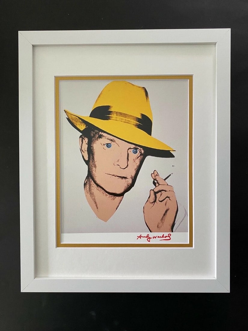 Andy Warhol 1980s Truman Capote Signed Pop Art Print Collector Ready to Hang: Title: Andy Warhol 1980s Truman Capote Signed Pop Art Print Collector Ready to HangDescription: This is a Beautiful and Scarce 1984 Print by Andy Warhol " TRUMAN CAPOTE " FACSIMILE SIGNED IN RED INK