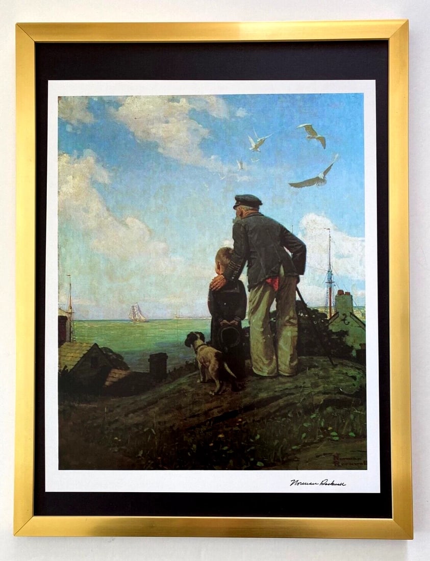 Framed Norman Rockwell Signed Print 1970s Americana Art Decor Ready to Hang: Title: Framed Norman Rockwell Signed Print 1970s Americana Art Decor Ready to HangDescription: We have for Sale this Norman Rockwell AWESOME 1970's PRINT " Looking Out to Sea " FACSIMILE SIGNED IN