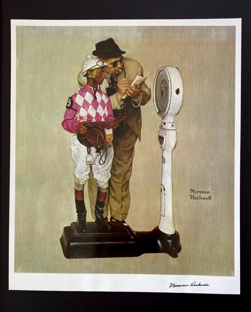 NORMAN ROCKWELL + " THE JOCKEY " + CIRCA 1970'S + SIGNED PRINT FRAMED - 3