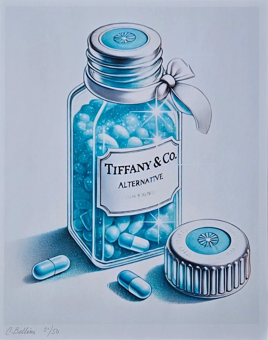 CHIARA BELLINI | TIFFANY'S COMFORT PILLS Hand Signed Authentic Print with COA: Title: CHIARA BELLINI | TIFFANY'S COMFORT PILLS Hand Signed Authentic Print with COA Description: In her latest project, Chiara Bellini launched a collection of pop art-inspired soup cans titled Luxur