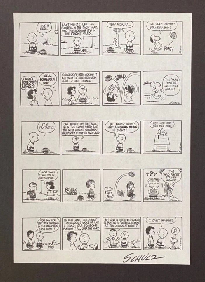 CHARLES SCHULZ Signed Vintage 1968 Peanuts SNOOPY Print with New Frame - 3