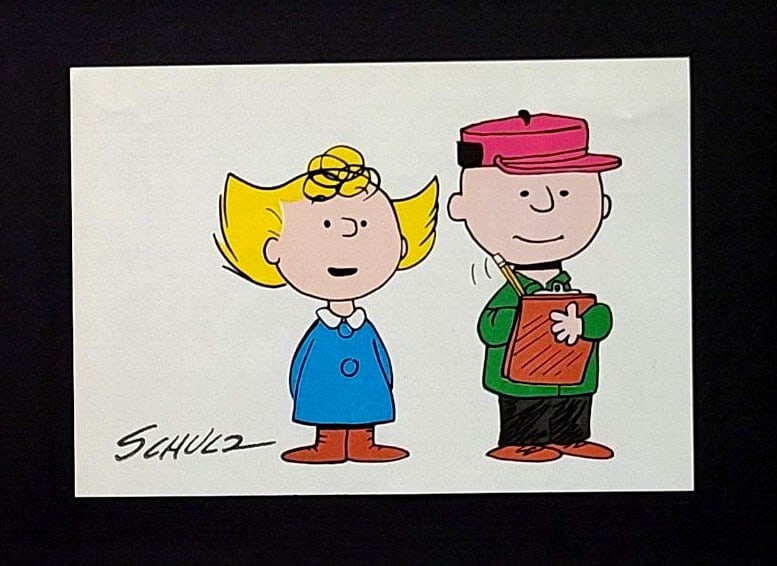 1968 Peanuts Christmas Snoopy Art Signed Schulz in New Silver Frame - 3