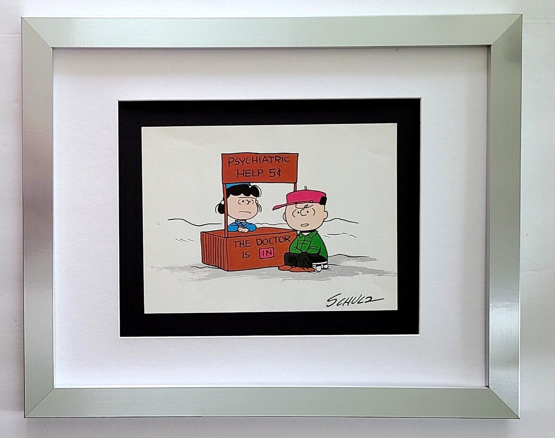1968 Peanuts Christmas Snoopy Art Signed Schulz in New Frame - 2