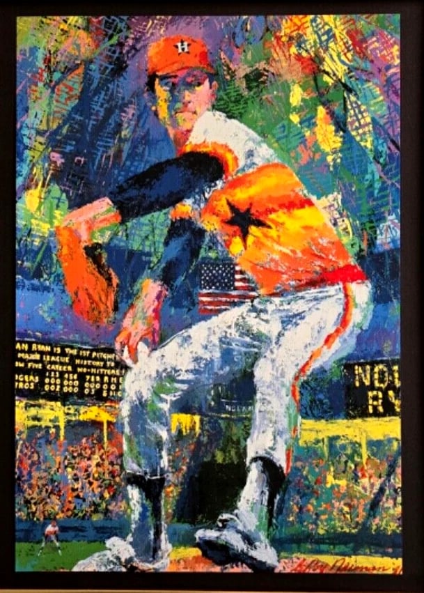 Leroy Neiman Art Print Signed 1980s Vintage Framed Nolan Ryan Collector Piece - 3