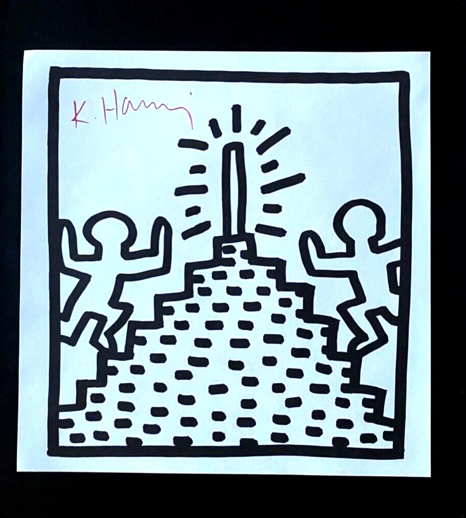 KEITH HARING + SIGNED VINTAGE PRINT FRAMED + BUY IT NOW!: Title: KEITH HARING + SIGNED VINTAGE PRINT FRAMED + BUY IT NOW!Description: This is a Beautiful and Scarce Vintage 1989 Print after Keith Haring FACSIMILE SIGNED IN RED INK Print is about 8x8in.
