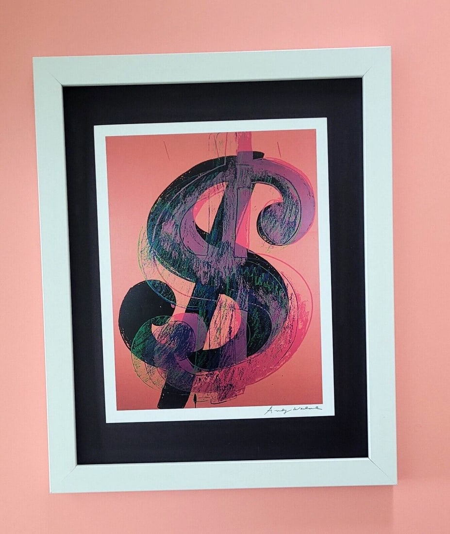 ANDY WARHOL 1984 SIGNED AWESOME "DOLLAR SIGN " PRINT + FRAMED: Title: ANDY WARHOL 1984 SIGNED AWESOME "DOLLAR SIGN " PRINT + FRAMEDDescription: This is an Awesome and Scarce 1984 Print after Andy Warhol FACSIMILE SIGNATURE IN INK " DOLLAR SIGN " THIS PRINT IS 