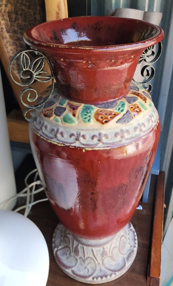Monumental vintage ceramic & tile art vase attributed to US artist, Peter Schlesinger. 30" high. - 3