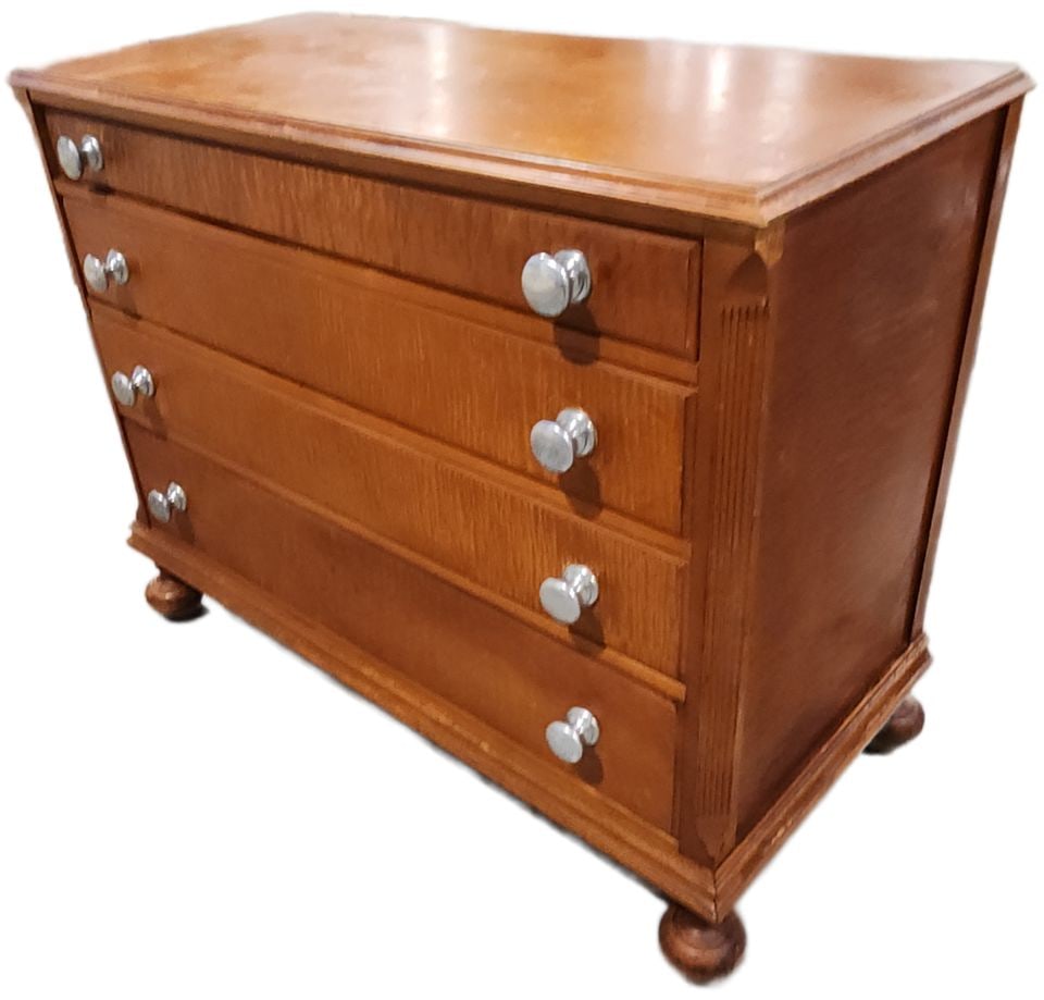 Antique 4-Drawer Tiger Maple Dresser. Watermarks, Scuffs & Scratches on Top Visible at some Angles. - 3