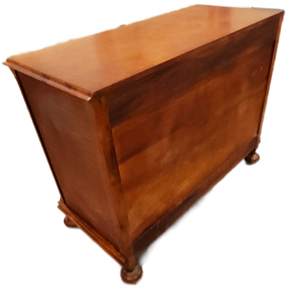 Antique 4-Drawer Tiger Maple Dresser. Watermarks, Scuffs & Scratches on Top Visible at some Angles. - 5