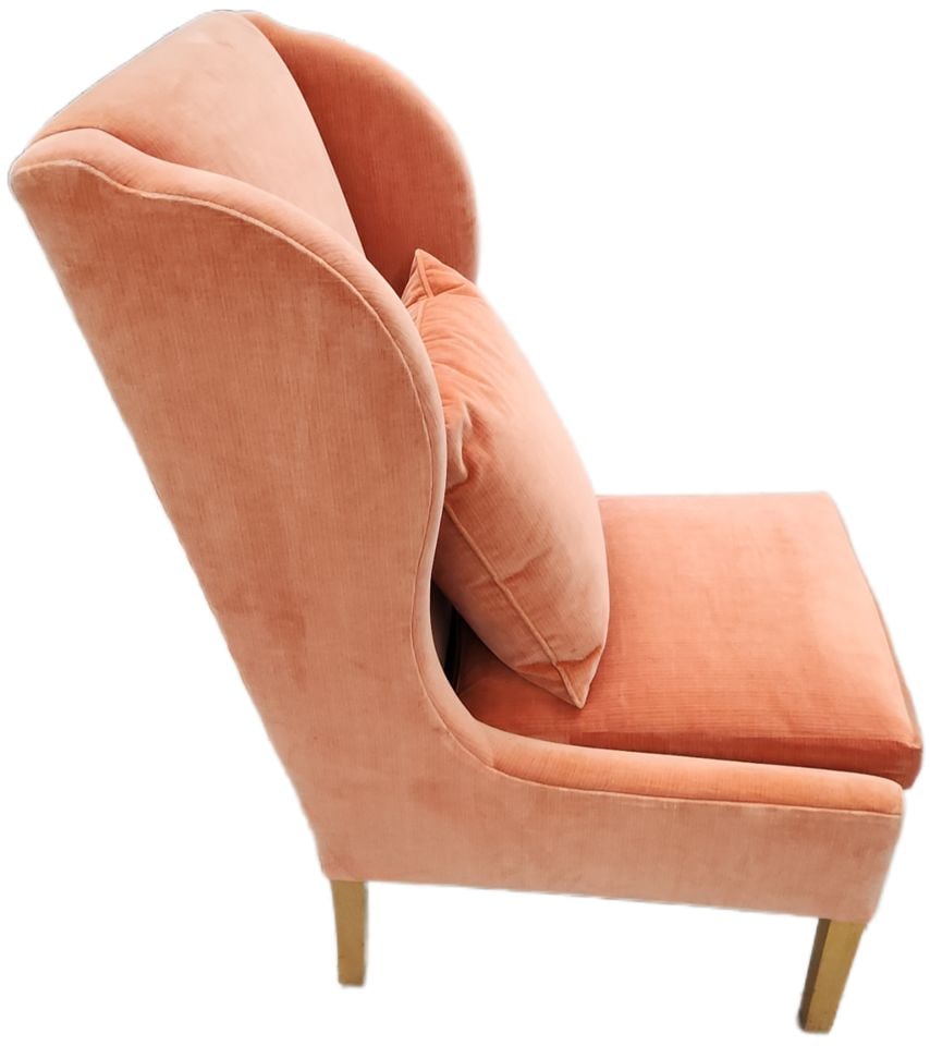 Vintage deco hi back upholstered accent club chair w/ distinctive orange velvet fabric - 2