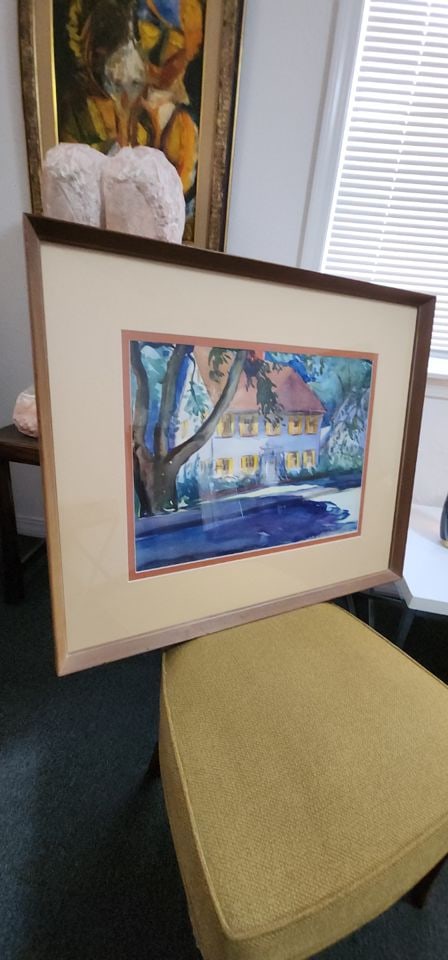 Wonderful original vintage watercolor depicting a home with its surrounding foliage. - 7