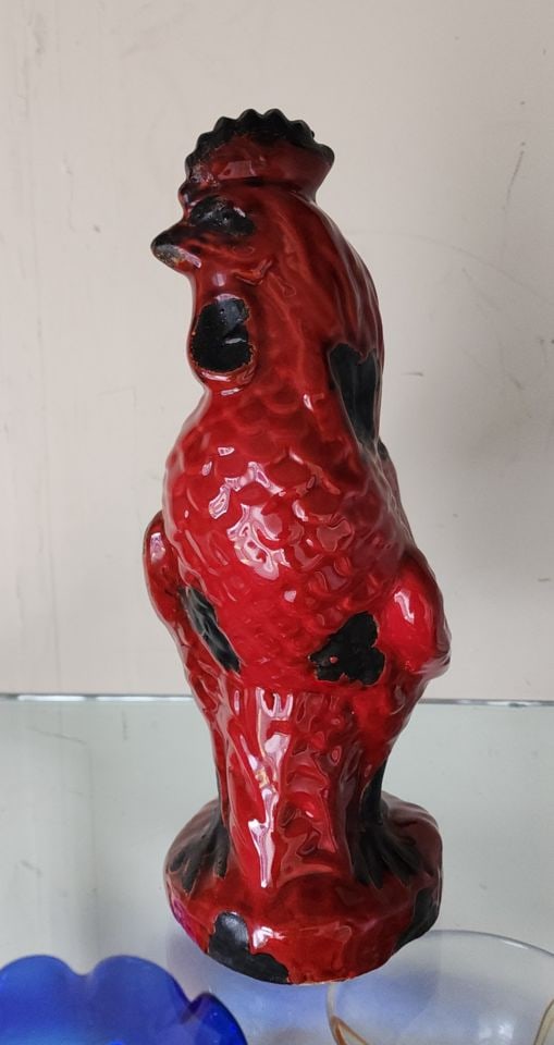 Rare vintage large red and black ceramic rooster sculpture w/ high glaze - 7