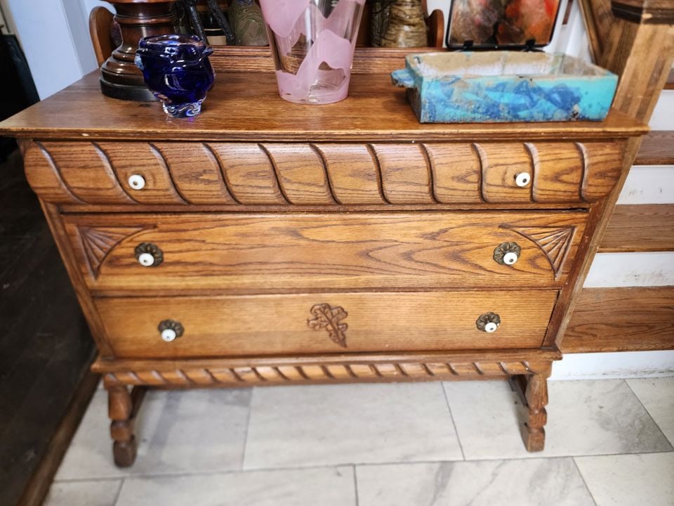 Antique hand-carved country rustic dresser or sideboard (1 of 1)