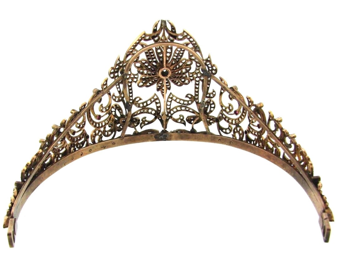 YELLOW GOLD DIAMOND AND RUBIES PERSIAN TIARA - 3