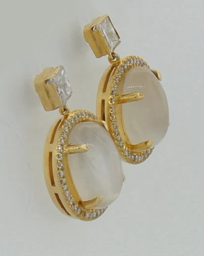 Chic MOONSTONE 1.68 cts DIAMOND YELLOW GOLD DANGLE DROP HANGING EARRINGS - 4