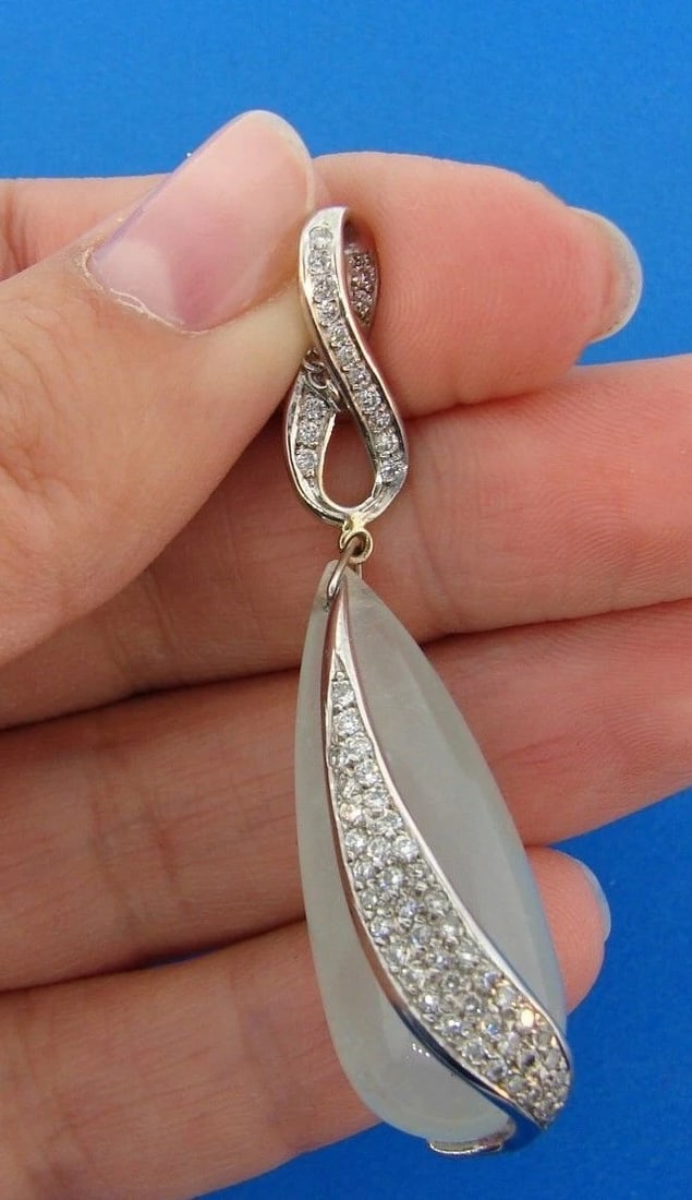 CHIC Suzanne Wilson 18k White Gold, Diamond & Chrysophrase Necklace & Earrings - 8