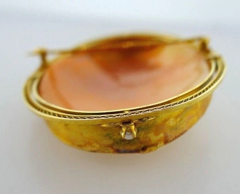 10k Yellow Gold Victorian Carved Cameo Pearl Brooch - 7