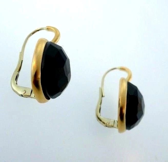 18k Yellow Gold Carved Onyx Earrings - 8