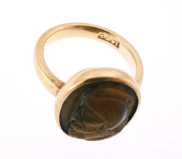 14k Yellow Gold Carved Tiger Eye Ring - 4