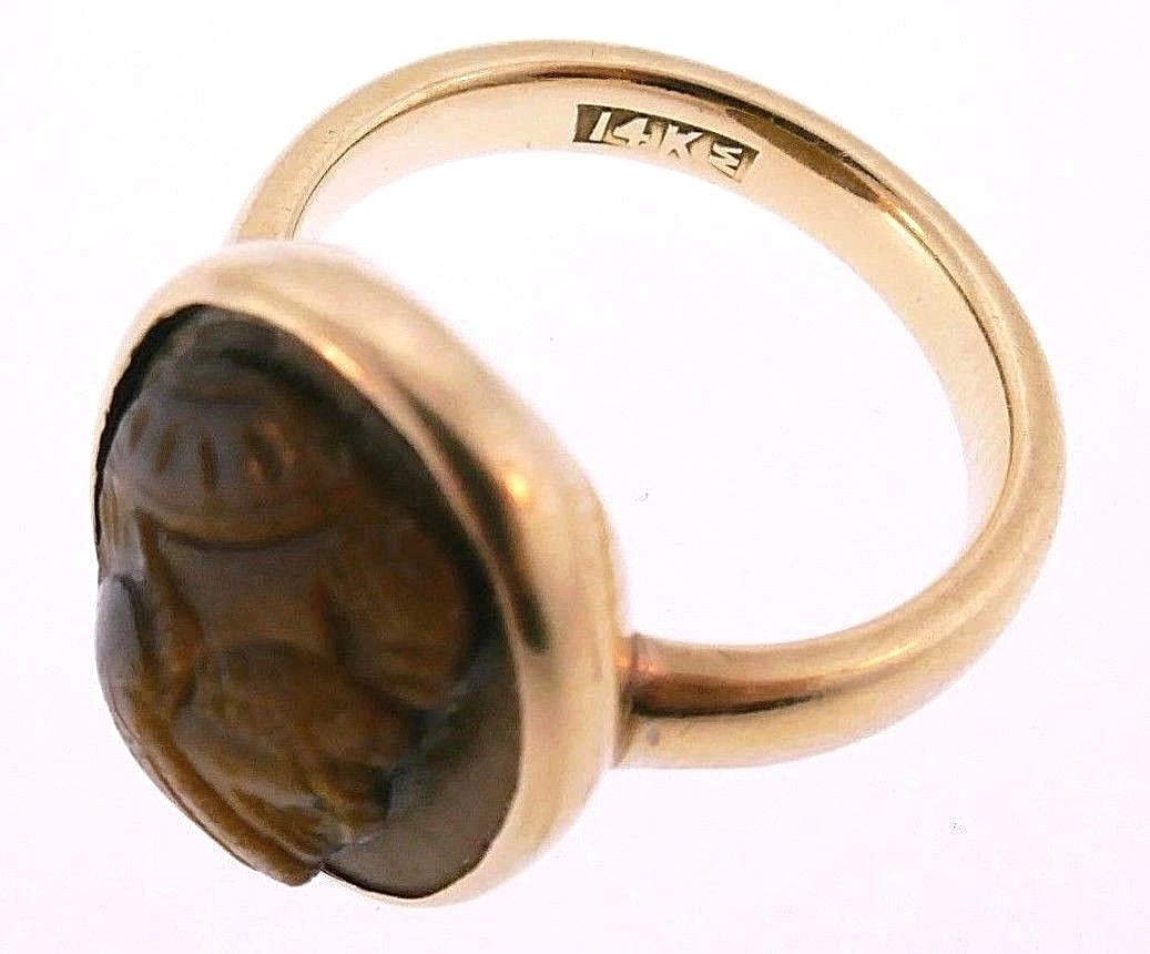 14k Yellow Gold Carved Tiger Eye Ring - 5
