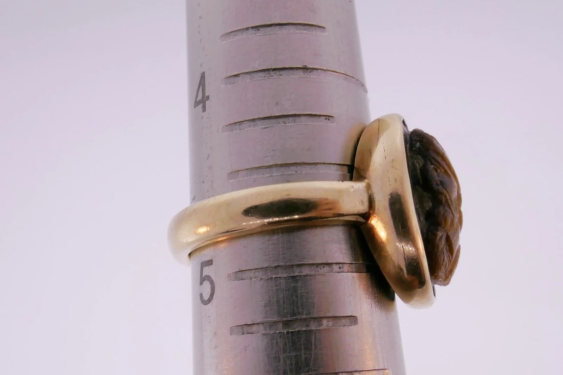 14k Yellow Gold Carved Tiger Eye Ring - 6