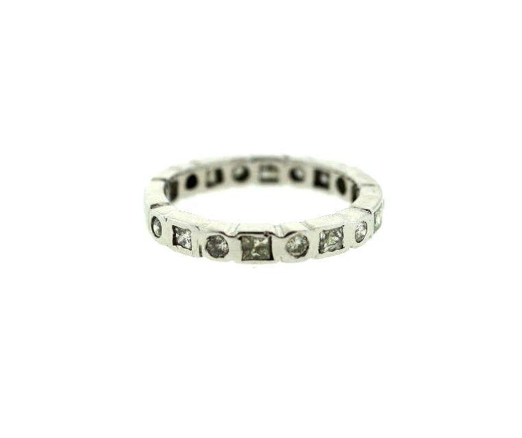 14K WHITE GOLD DIAMOND MODERN BAND RING WEDDING ROUND & PRINCESS CUT LOVELY - 4