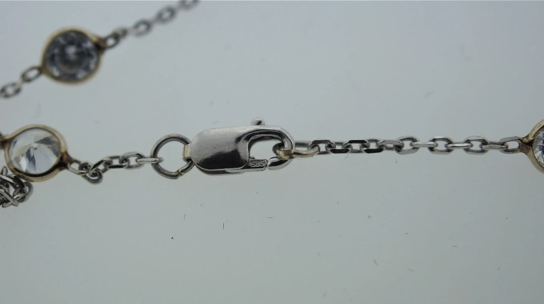 14K WHITE GOLD WHITE SAPPHIRE BRACELET C.1980 0.50CTS LINK CHAIN - 2