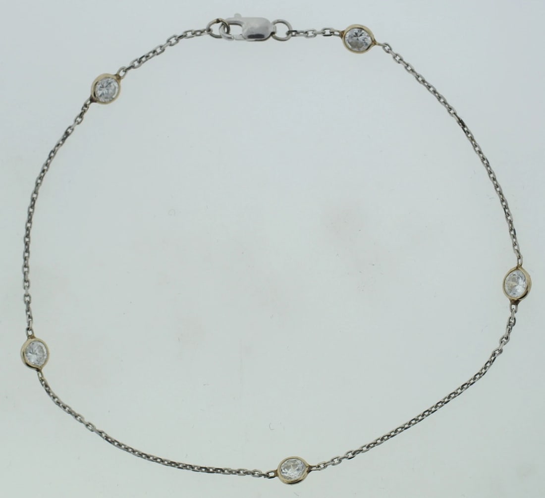 14K WHITE GOLD WHITE SAPPHIRE BRACELET C.1980 0.50CTS LINK CHAIN - 6