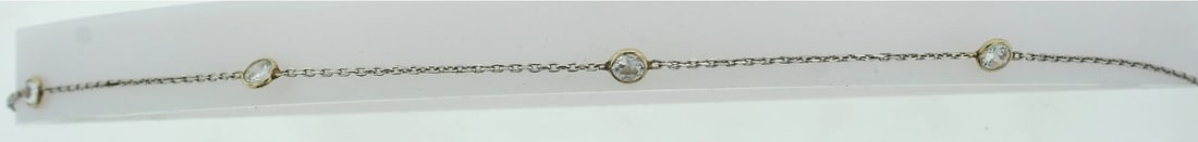 14K WHITE GOLD WHITE SAPPHIRE BRACELET C.1980 0.50CTS LINK CHAIN - 8