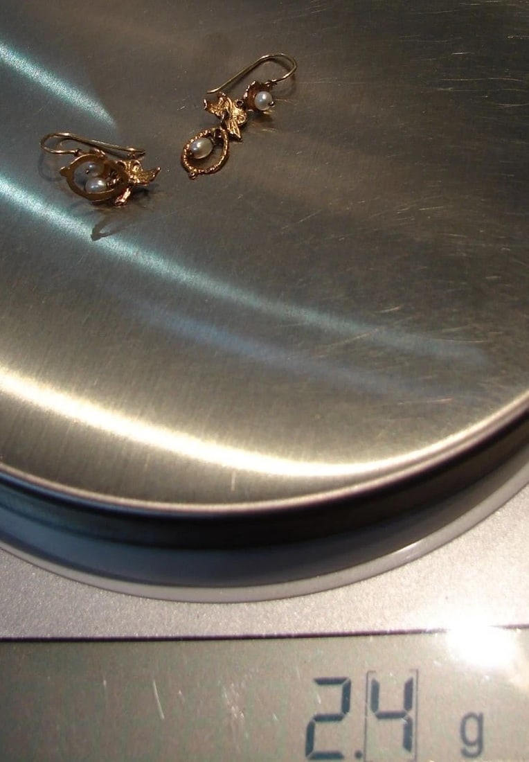 AMAZING 10k Yellow Gold Pearl Earrings, c. 1950 - 4