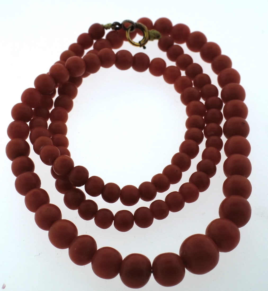 BEAUTIFUL RED CORAL GRADUATED VICTORIAN C.1900 STRAND NECKLACE - 4
