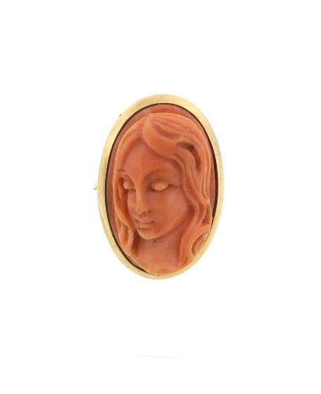 18K YELLOW GOLD CARVED CORAL RING C.1970 VINTAGE STAMPED - 6