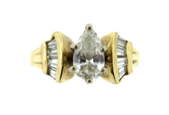 18K YELLOW GOLD PEAR SHAPE DIAMOND VINTAGE C1960 RING - 2