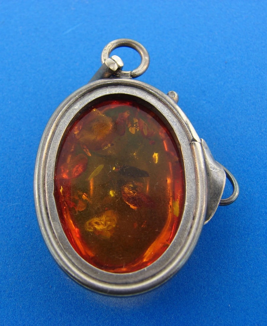 Amber Oxidized Sterling Silver Oval Pendant - 2