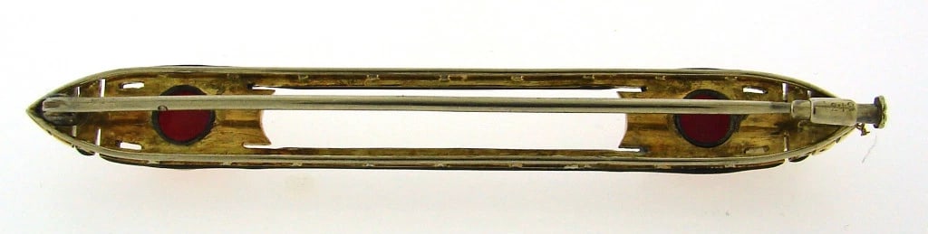 MARCHAK Coral Diamond Enamel Gold PIN BROOCH 1920s - 3