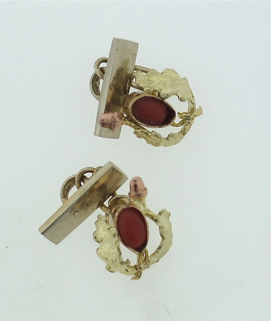 C.1900 14K YELLOW & ROSE GOLD CORAL CUFFLINKS MEN'S JEWELRY CUFF LINKS - 5