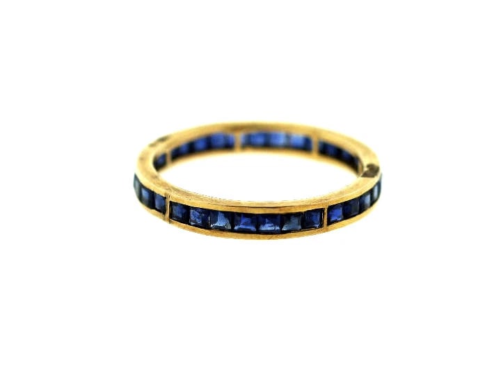 C.1960 VINTAGE 14K YELLOW GOLD SAPPHIRE BAND RING TIMELESS STYLISH - 2