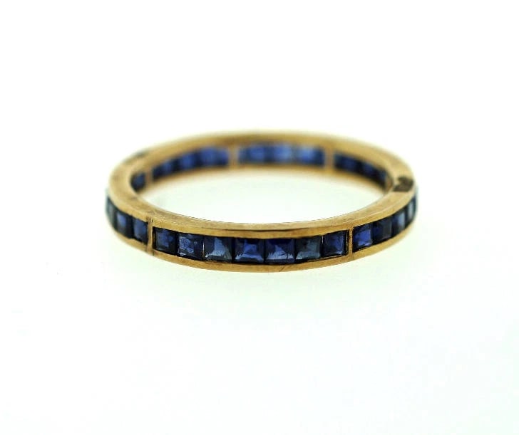 C.1960 VINTAGE 14K YELLOW GOLD SAPPHIRE BAND RING TIMELESS STYLISH - 5