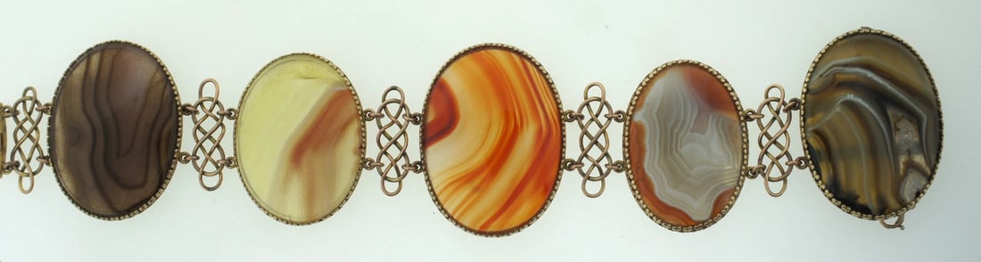 C.1900 VICTORIAN A & J SMITH ABERDEEN 9K GOLD AGATE AGATH SCOTTISH BRACELET - 2