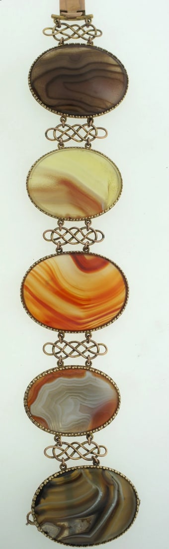 C.1900 VICTORIAN A & J SMITH ABERDEEN 9K GOLD AGATE AGATH SCOTTISH BRACELET - 4