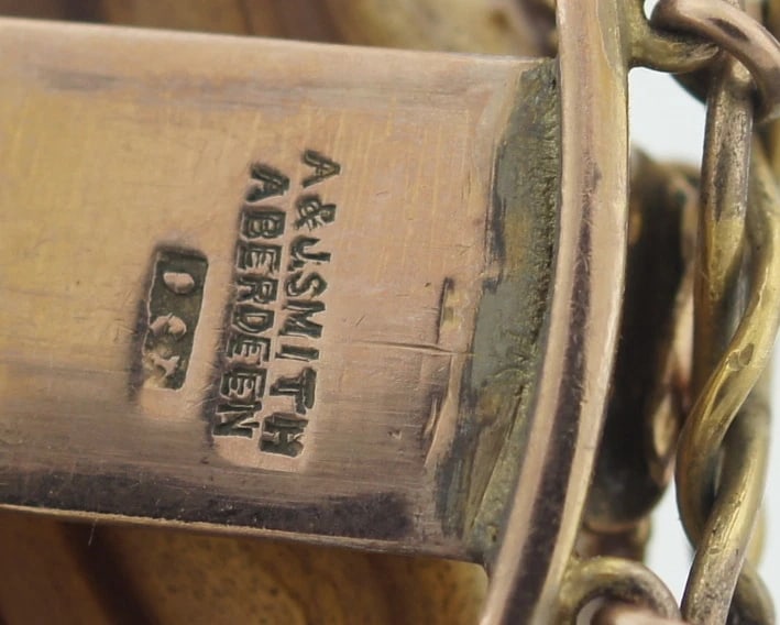 C.1900 VICTORIAN A & J SMITH ABERDEEN 9K GOLD AGATE AGATH SCOTTISH BRACELET - 7