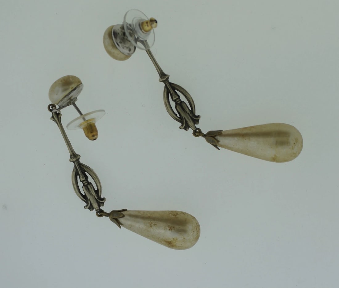 C.1920 COSTUME JEWELRY PEARL EARRINGS SILVER DANGLE ROYAL CHOICE - 5